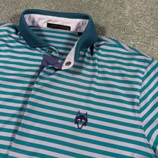 Greyson Golf Polo Shirt Mens Large Performance Striped Chest Wolf Logo Snaps