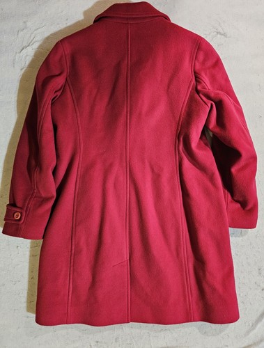 Vintage LL Bean Classic 100% Wool Overcoat Red Lined Collared Womens Size 16 Reg - Picture 7 of 10