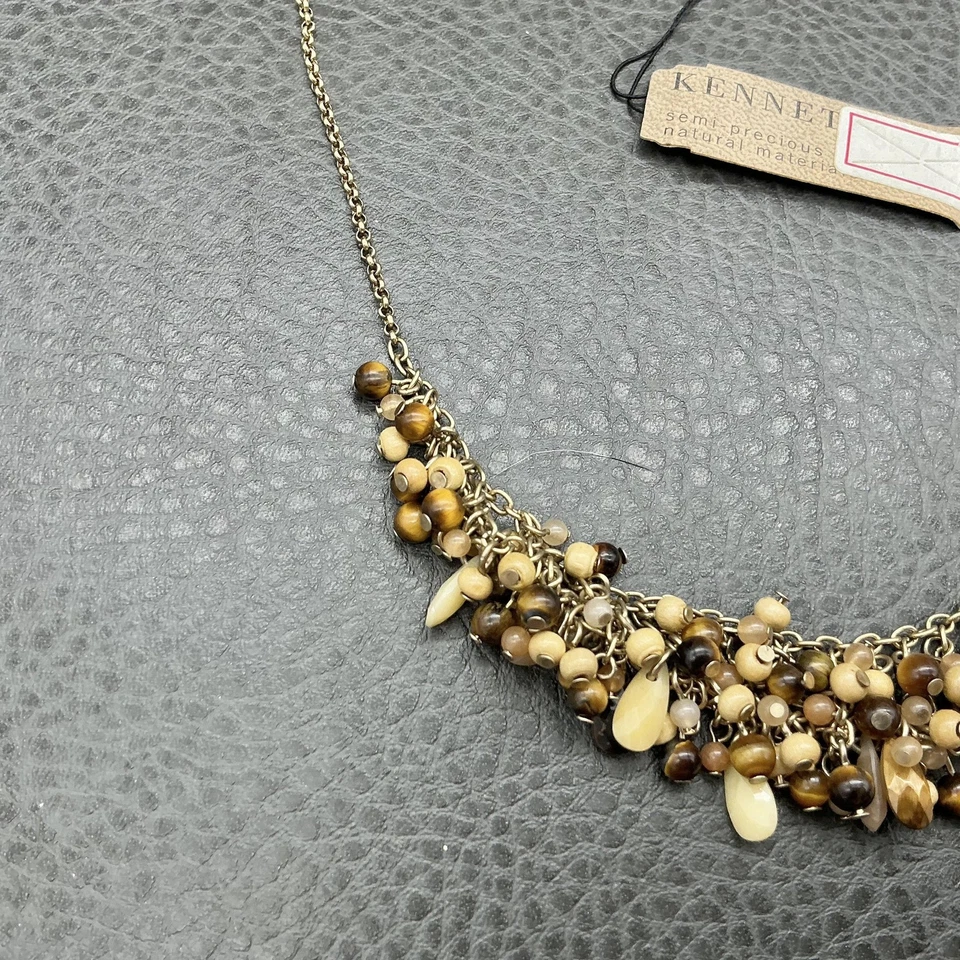 Kenneth Cole Necklace Tiger's Eye Beaded Statement 16in Semi-Precious Stone - Image 4 of 4