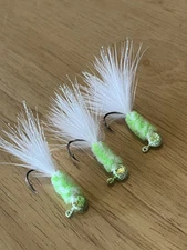 Three hand tied 1/32 crappie jigs 