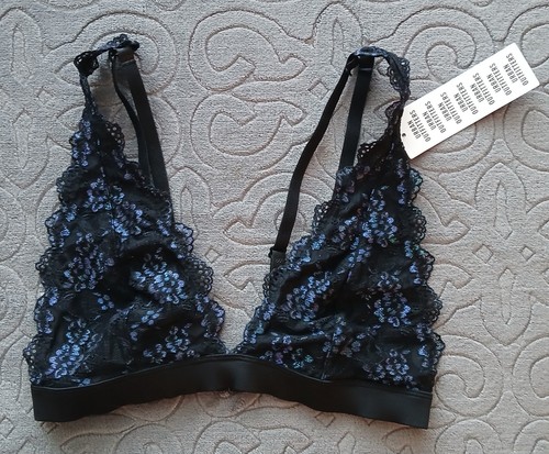 Urban Outfitters Bralette Small Lace Black Blue V Neck Strappy Pretty NWT - Picture 16 of 16
