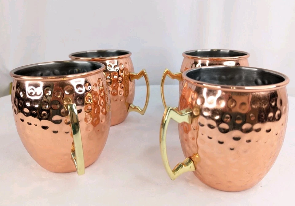 Juego de 4 tazas de mula de cobre inoxidable con mango de latón de 20 oz 4 pulgadas de alto Foto 2 de 4