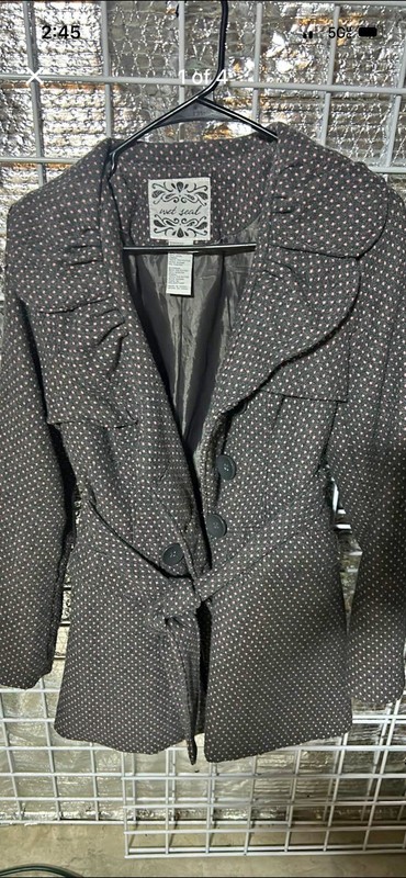 Wet Seal Polka Dot Belted Trench Coat Black Pink Polyester Size S Retro Y2K