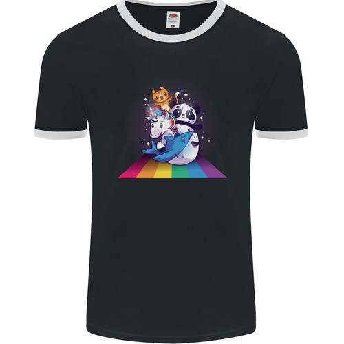 Mystischer Panda Bär Einhorn Katze Und Hai Herren Ringer T-Shirt FotL