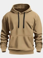Mens Fleece Hoodie Casual Solid Color Hooded Sweatshirt Pullover Warm Winter Top