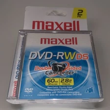Maxell DVD-RW DS Double Sided Blank Camcorder Mini Discs 60Min / 2.8GB - 2 Pack