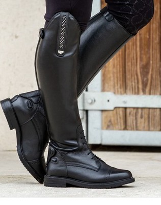New HORZE Verona Tall Field Boots Equestrian Black Leather Size 9W, 40W