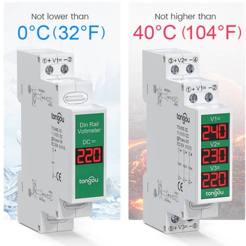 Medidor de voltaje de CC de diseño elegante adecuado para rieles Din que miden hasta 310 V - Imagen 7 de 11