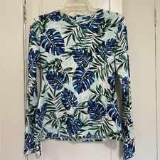 Tommy Bahama Women  s Blue And Green Palm Leaf Swimshirt Rash Guard Size Large