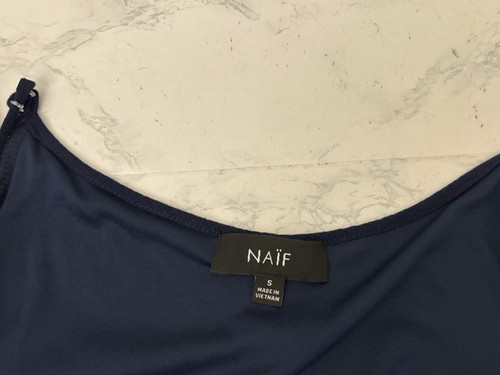 Naif Stretch Bauern Tunika Bluse Gr. S blau Häkelbesatz Spitze Pullover Oberteil E2 - Bild 6 von 7