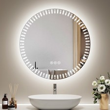 Round LED Bathroom Mirror With 3 Color Backlit Lights Demister Illuminated 60 cm