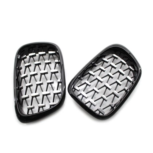 For BMW 5 Series E39 M5 1999-2003 Pair Black/Chrome Front Diamond Kidney Grilles - Picture 5 of 21