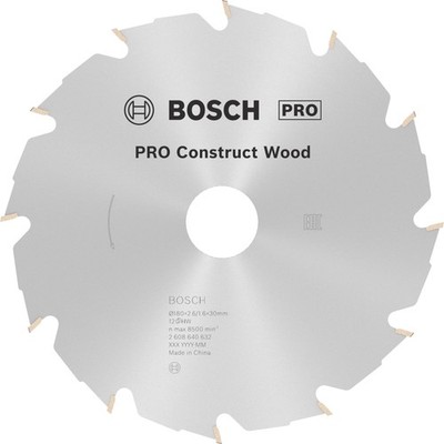 Bosch PRO Construct Wood Kreissägeblatt, 180 x 2,6 x 30 mm, T12