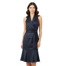 Tadashi Shoji Collection Taffeta Sleeveless Collared Blue Cocktail Dress 10