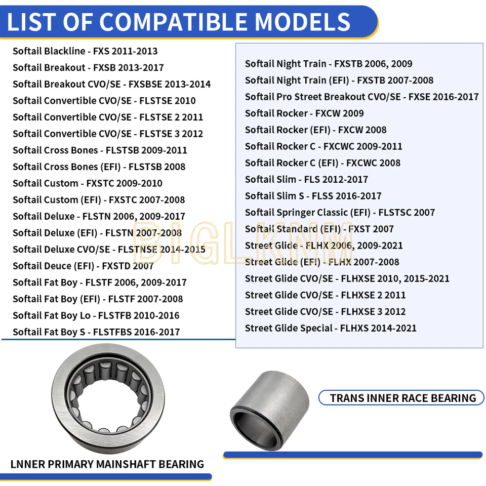 Inner Primary Mainshaft Bearing & Seal Kit for Harley-Davidson 2008-20 ALL Model Foto 4 de 4