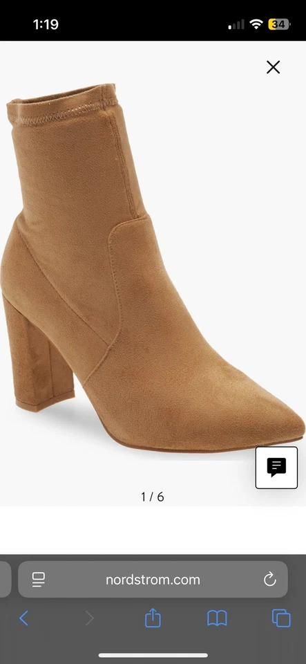 Billini Waverly Gamuza Carmelo Marrón Bloque Tacón Calcetín Botín Talla 8 Tostado Foto 2 de 4