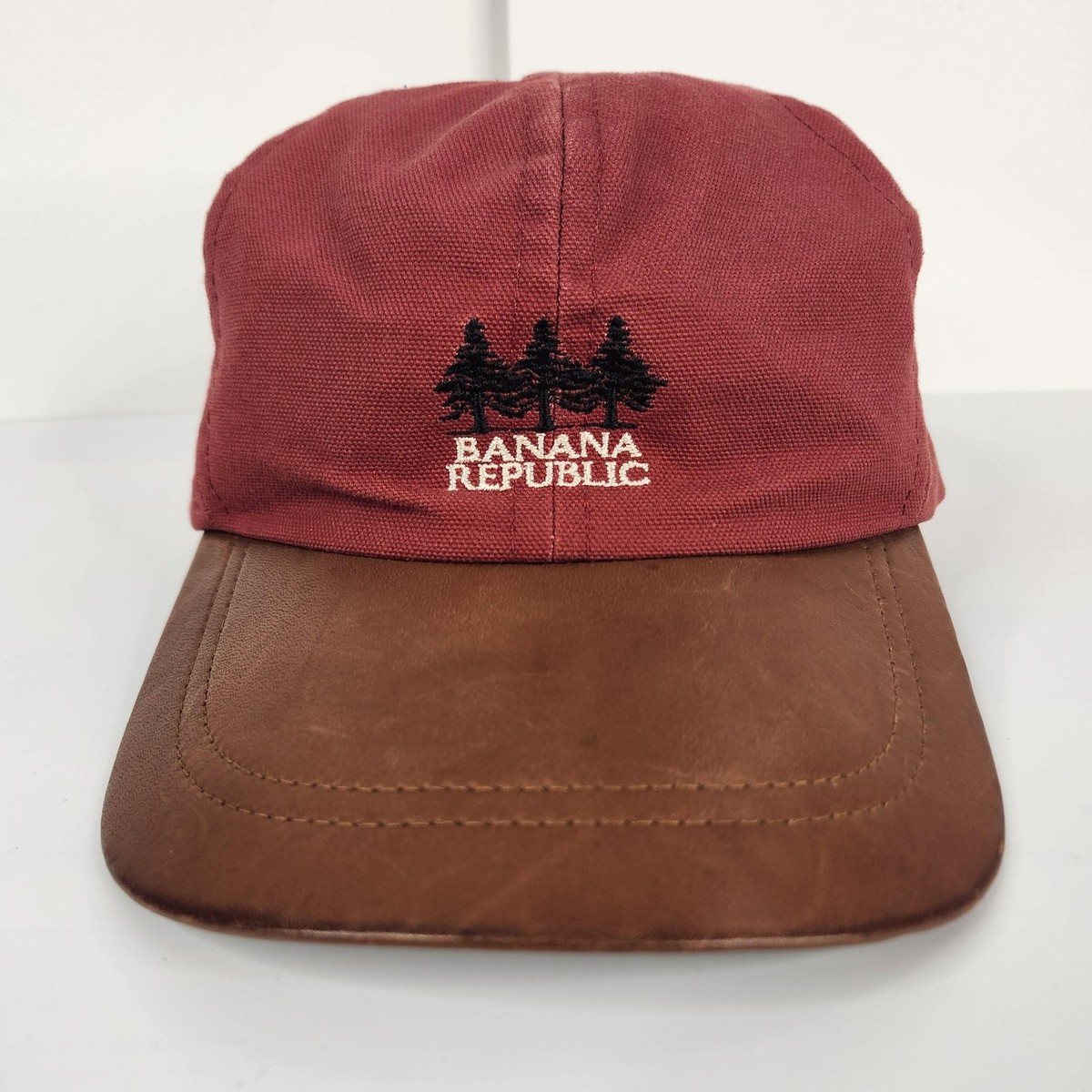 Vintage Banana Republic Hat Mens Large Red Canvas Leather Brim USA