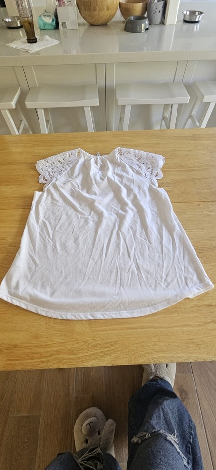 Big Rpund Big W White Lace Round Neck Cap Sleeve Short Sleeve Top Size M | eBay ...