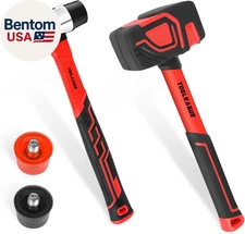 2Pcs Hammer Set,16Oz Rubber Mallet & 35Mm Double-Faced Soft Mallet for Camping,