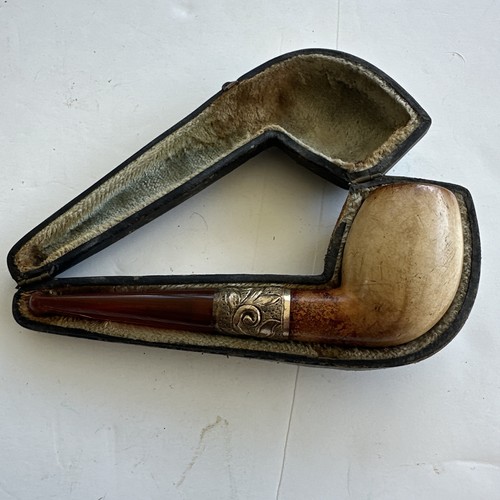 Vintage Meerschaum Pipe Gold Band Absolutely Beautiful Original Push Button Case - Picture 8 of 9