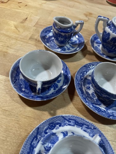 Vintage Blue Willow Transor Ware Stücke Kind Puppe Teller Japan MCM - Bild 6 von 12