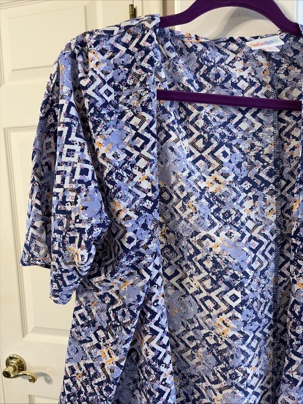 LuLaRoe LINDSAY Kimono Open Front Light Cover Up Purple Abstract NWT