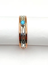 Copper Cuff Bracelet Kingman Turquoise Sterling Overlay Navajo Rocky Little