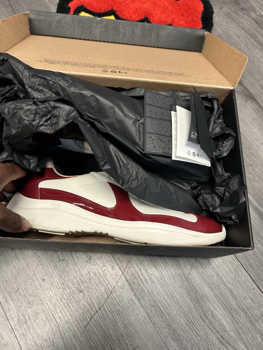 PRADA Men's Low Top Lace-Up Sneakers White/Red Colorblock Casual