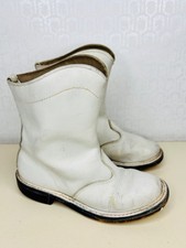 VTG 60'S KIDS CHILDREN MARCHING BAND MAJORETTE WHITE LEATHER BOOTS SCUFFS 5-6