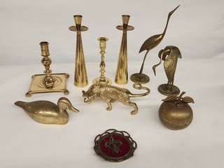 Baldwin & More Brass Tone Candle Holders & More Collectibles Lot