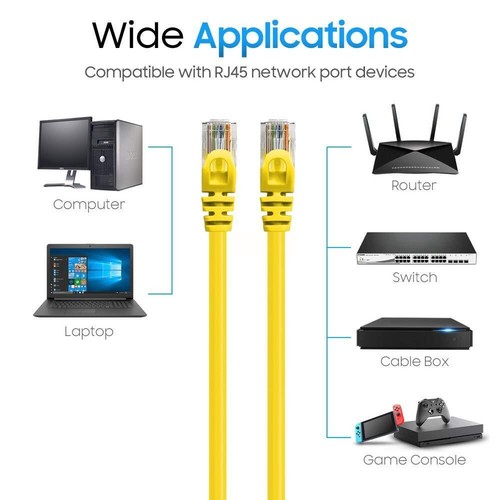 Paquete de 5 cables de conexión Cat6 cable LAN de Internet ultrarrápido para hogar y oficina amarillo - Imagen 2 de 10