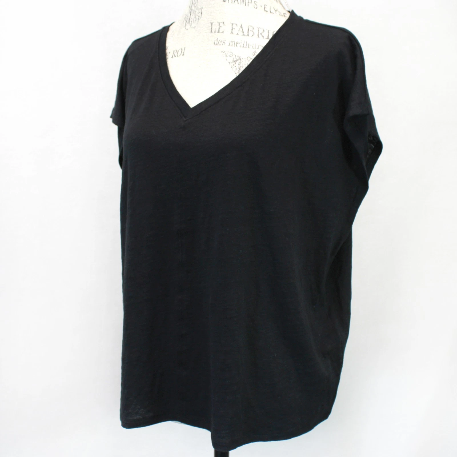 Eileen Fisher Plus Black 100% Bio-Linen V-Neck Bat Sleeve T-Shirt Tee Top 3X
