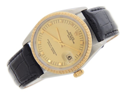 Rolex Date 1505 Herren Stahl & Gelbgold Uhr schwarz Lederband Champagner Zifferblatt - Bild 2 von 6