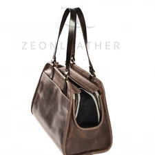 Cowhide Leather Luxury Pet Carrier, Travel Puppy Dog , Cat Carrier Bag.