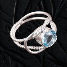Natural Sky Blue Topaz Gemstone 925 Sterling Silver Jewelry Ring All Size Gift