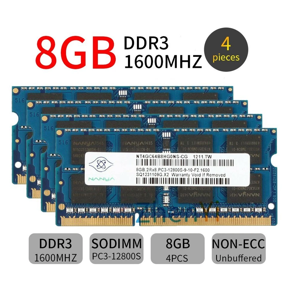 Nanya 32GB 16GB 8GB DDR3 1600MHz PC3-12800S 204Pin SODIMM Laptop Memory Lot AB - Image 2 of 4