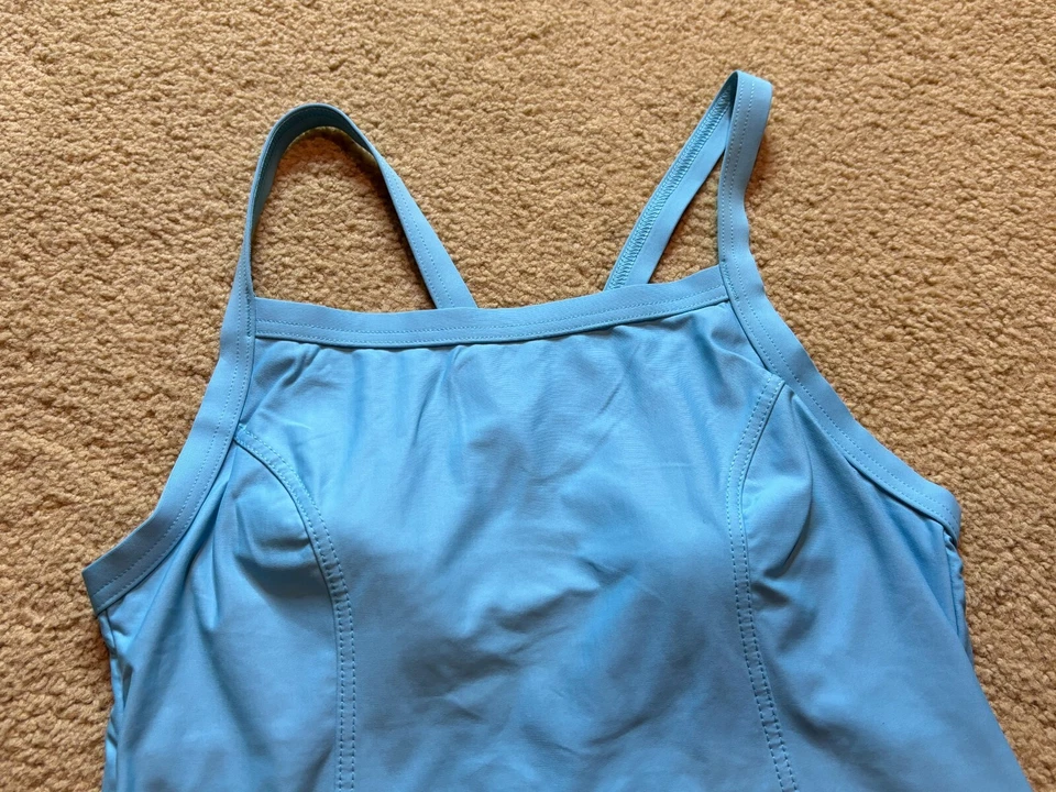 LL Bean 坦基尼上衣游泳绿松石浅蓝色意大利面肩带女式 8 普通 — 第 3/4 张图片