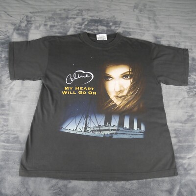 VINTAGE Titanic Shirt Large Black Redwood 1999 Celine Dion World Tour Top