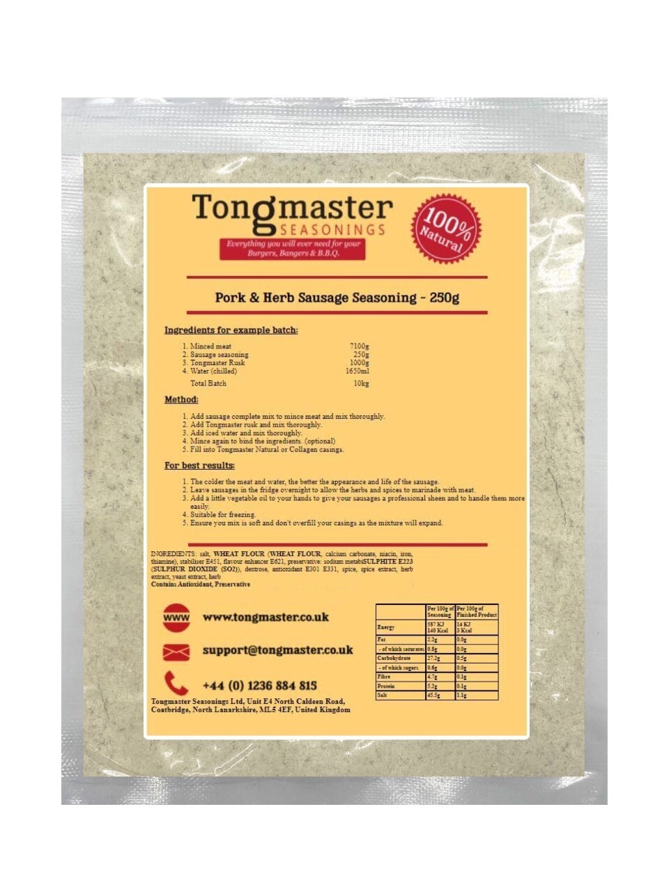 Pork & Herb Sausage Seasoning - 250g (10kg batch)