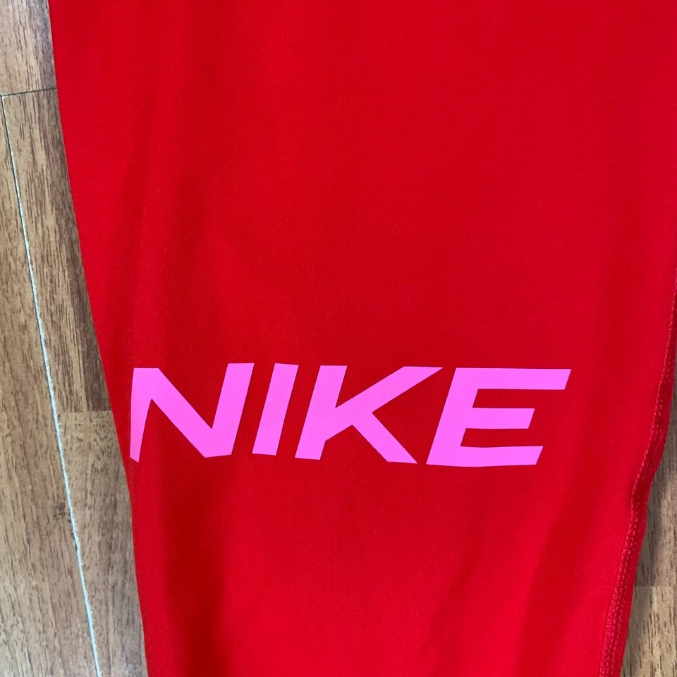 Nike Pro Leggings Womens Extra Small Red Pink Mesh Gym Workout Running - Image 3 of 4