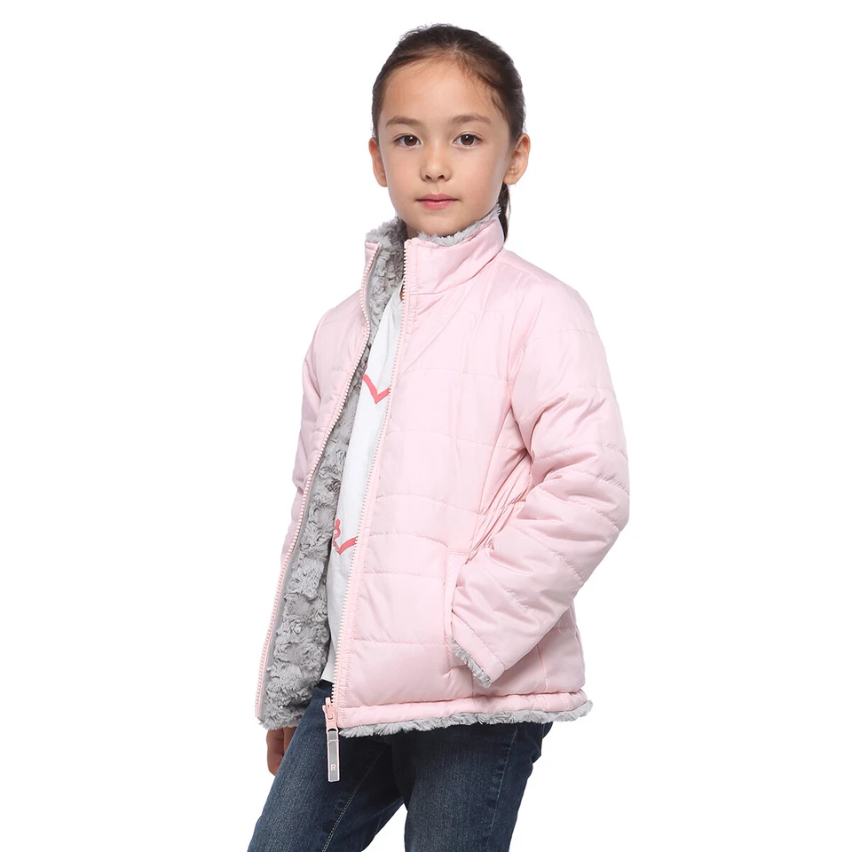 Rokka&Rolla Girls' Reversible Sherpa Fleece Puffer Jacket Teddy Sherpa Coat - Image 3 of 4