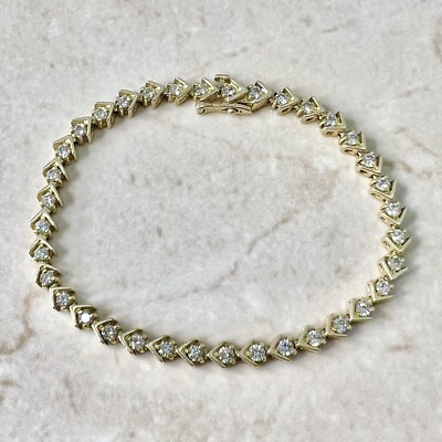 Vintage 14K Diamond Tennis Bracelet Yellow Gold Chevron