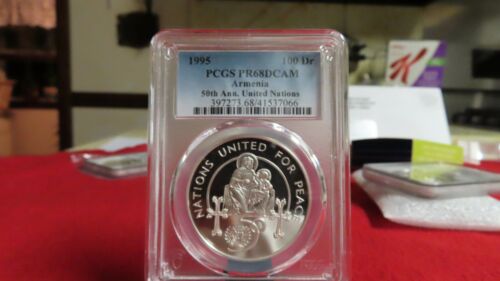 1995 Armenia 100 dram Anniversary United Nations PR68 PCGS silver coin - Picture 9 of 12