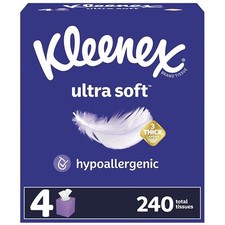 Kleenex Ultra Soft Facial Tissues 4 Cube Boxes 60 Tissues Per Box 3-ply 240 T...