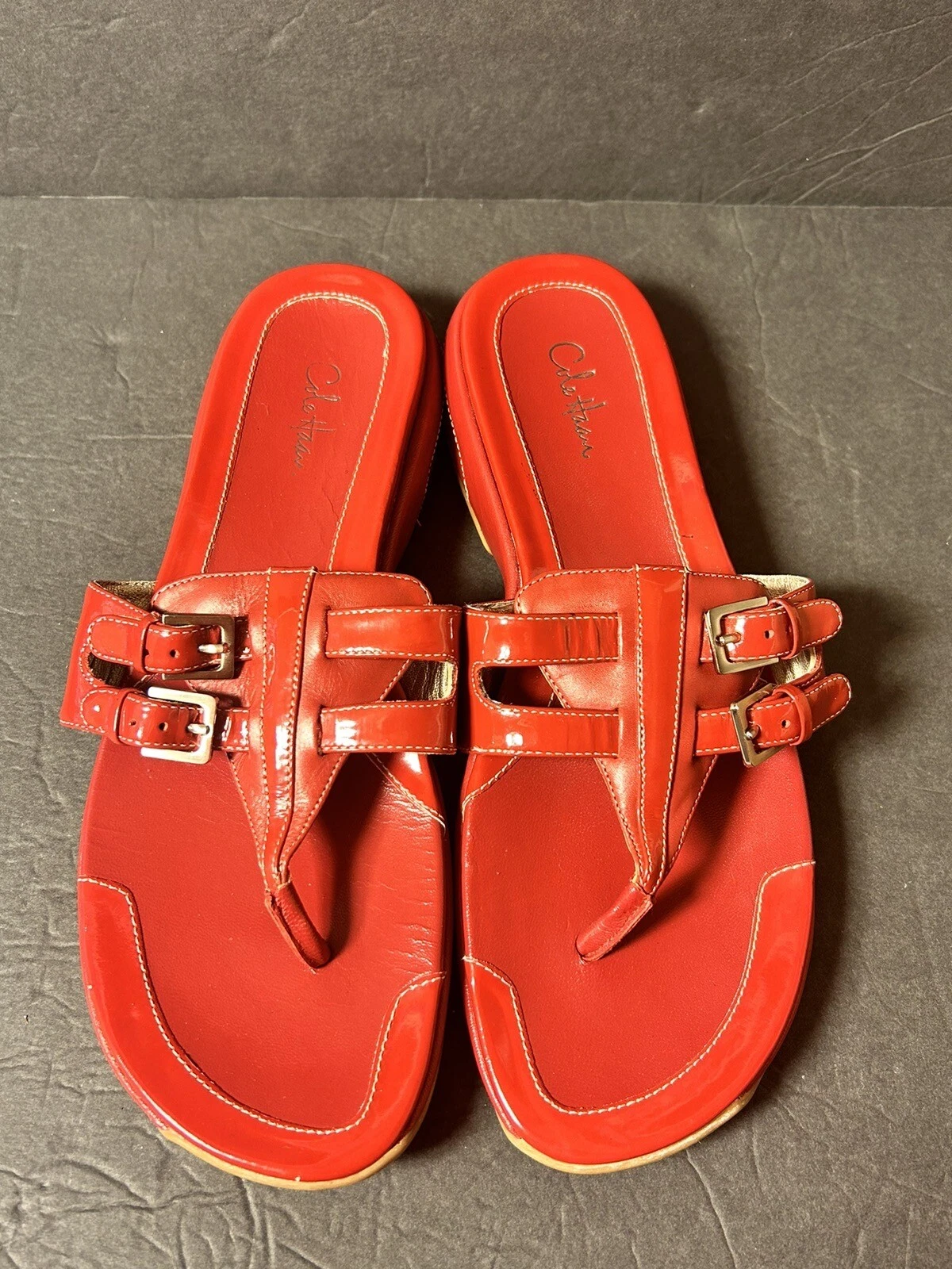 NIKE Sandali da donna COLE HAAN rossi in pelle verniciata AIR BEATRIX perizoma taglia 9b