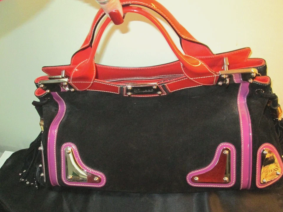 GUCCI AUTHENTIC BLACK SUEDE COLOR BLOCK VNTG 1990S PURSE EXC USED 1X COND W/COA! - Image 3 of 4