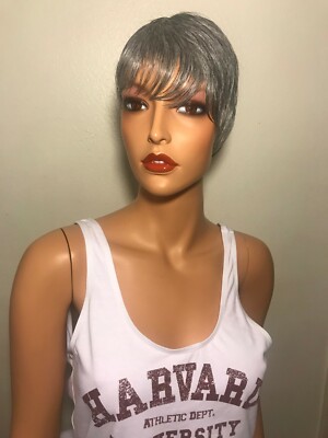 NWT Motown Short Pixie Style Silver and Black Layered Cut Wig