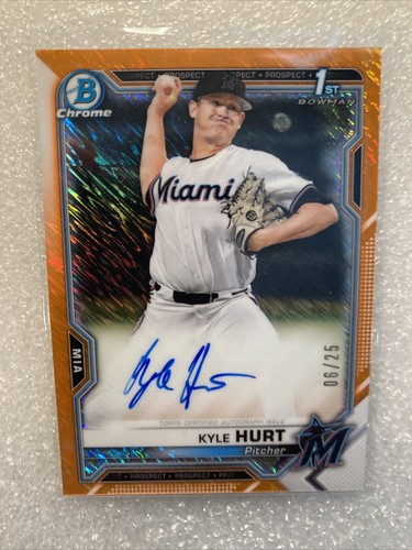 KYLE HURT 2021 Bowman Chrome Orange Shimmer Refractor Auto 06/50 - Picture 2 of 3