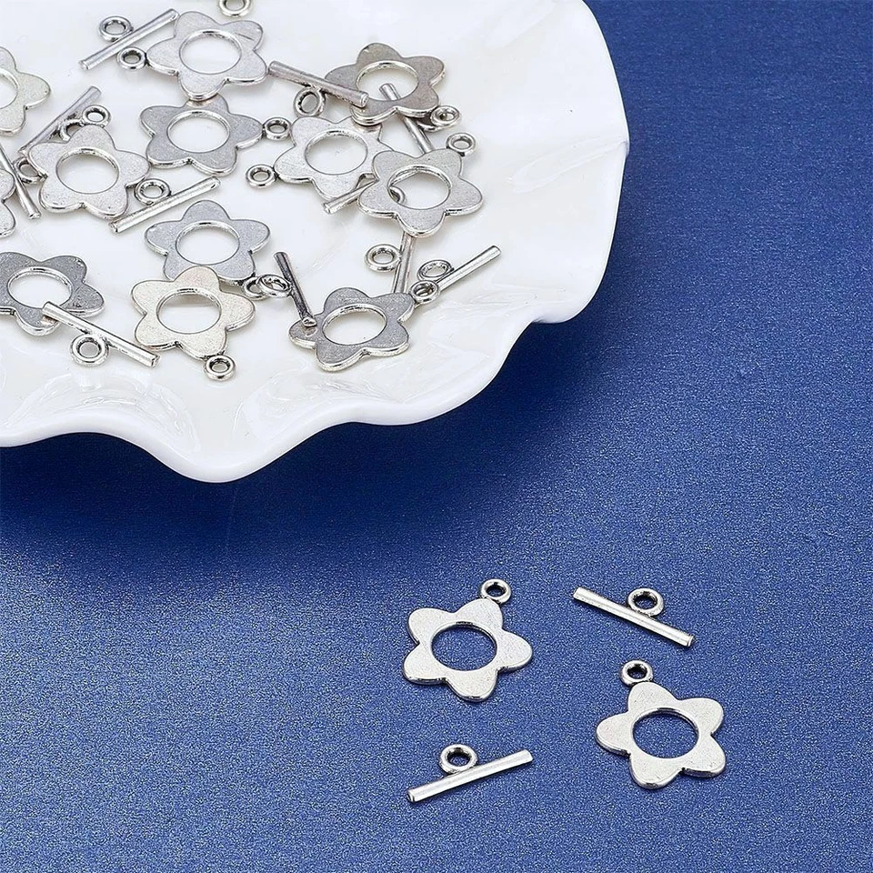 Flower Toggle Clasp 20 Sets 16x20mm Tibetan Silver Clasps Metal Jewelry Finding - Image 4 of 4