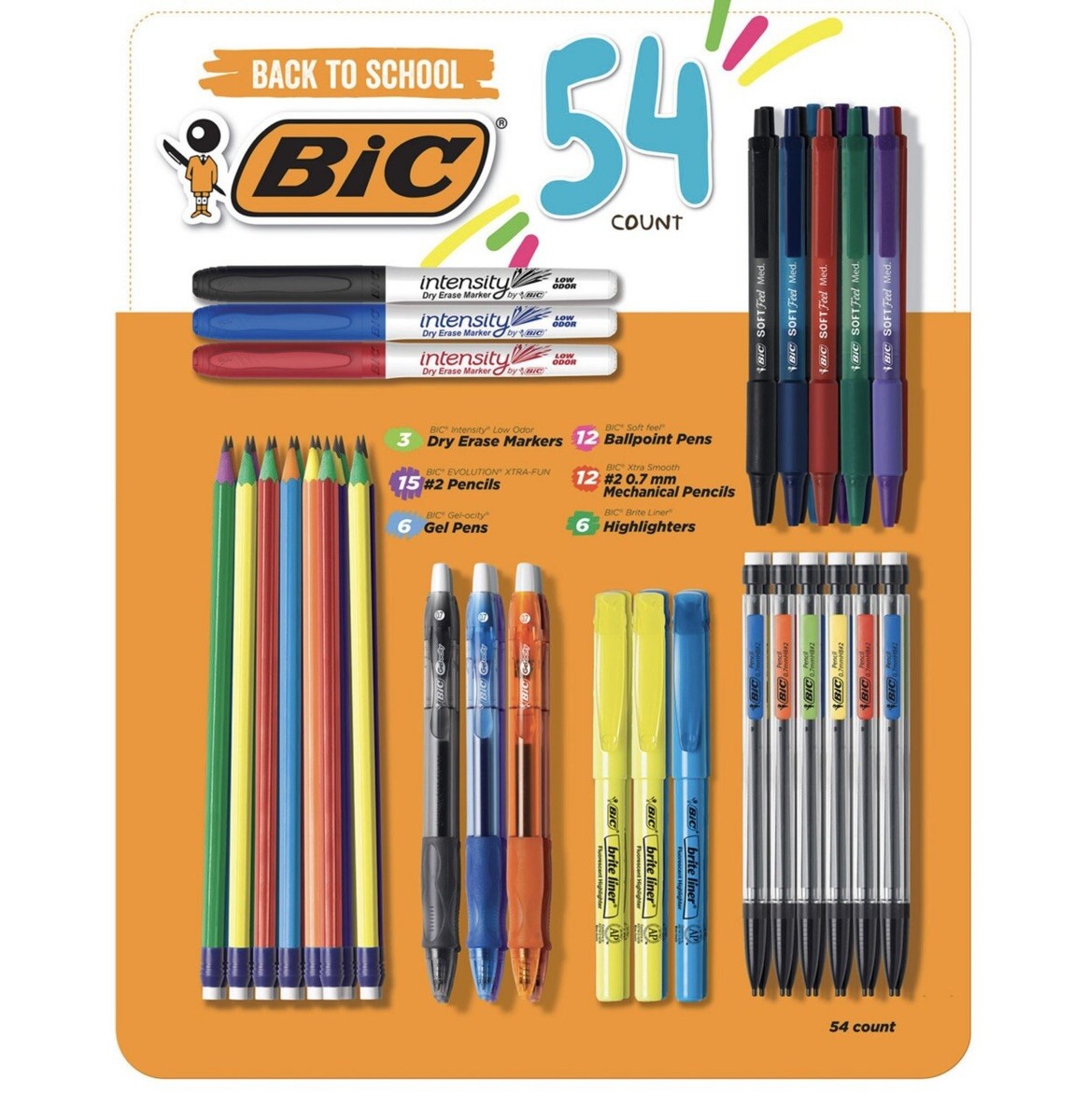 BIC, 54 Ct Pen, Pencil, Highlighter Intensity Dry-Erase Marker